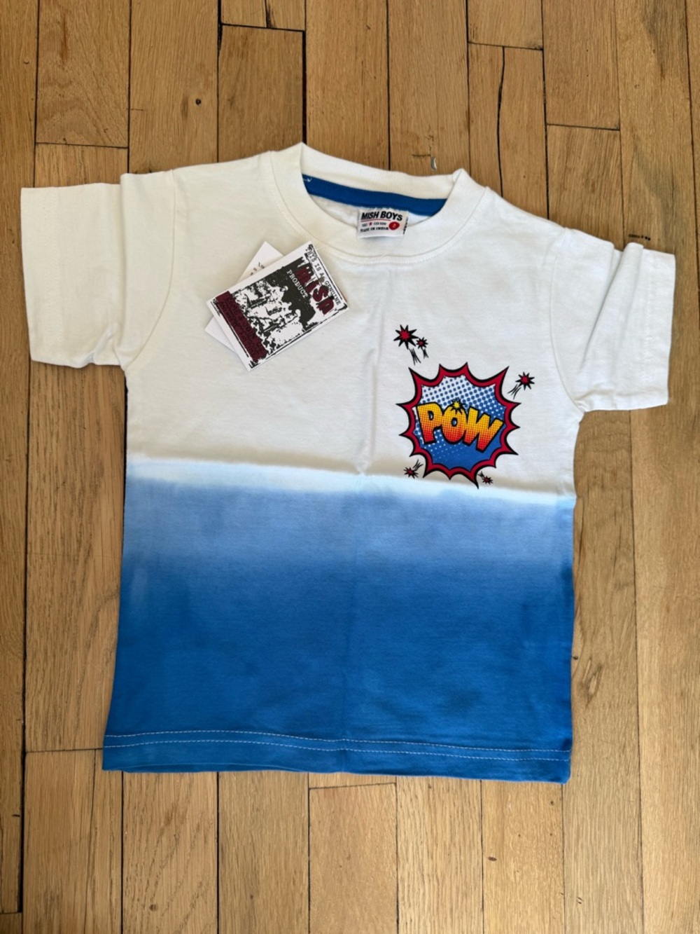 Mish Mish Boys White & Blue 'Pow' Dip-Dye Graphic Tee - Kids 2T
